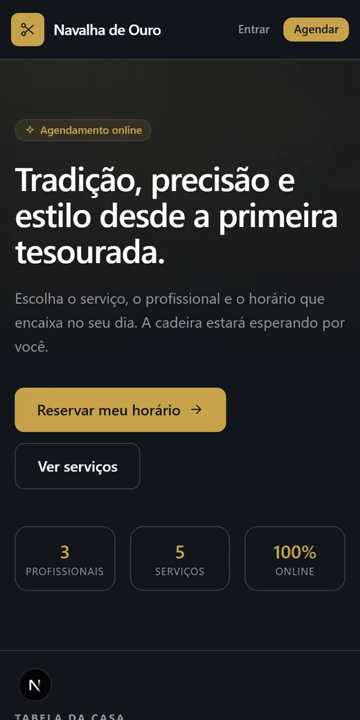 Site de agendamento aberto no celular.